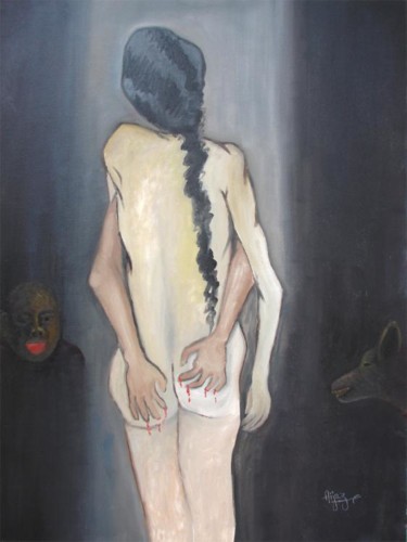 Painting titled "Abuse" by Aijaz Qaisar, Original Artwork