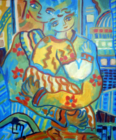 Peinture intitulée "mere et enfant" par Aileaime, Œuvre d'art originale, Huile