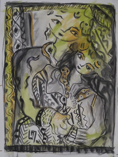 Peinture intitulée "mère et enfant N°4" par Aileaime, Œuvre d'art originale