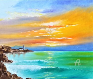 Painting titled "Lighthouse" by Ailen Tarlev, Original Artwork, Oil