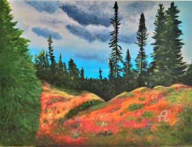 Painting titled "Sunset over the for…" by Ailen Tarlev, Original Artwork, Acrylic