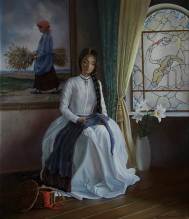 Painting titled "Маленькая притча" by Ekaterina Bukuros, Original Artwork, Oil