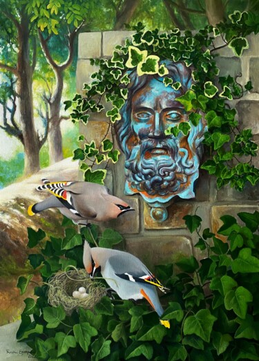 Картина под названием "В заброшенном саду" - Екатерина Букурос, Подлинное произведение искусства, Масло