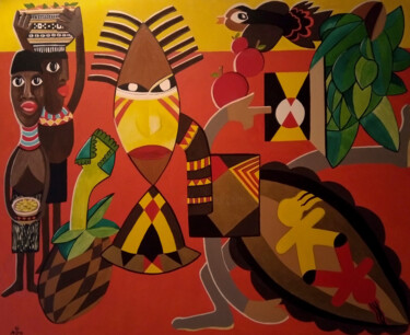 Pintura titulada "EL RITO DE ÁFRICA" por Aima Martín, Obra de arte original, Acrílico