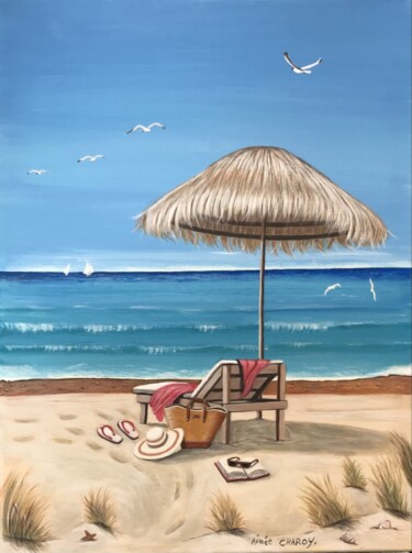 Peinture intitulée "la plage en bleu" par Aimee Charoy, Œuvre d'art originale, Acrylique