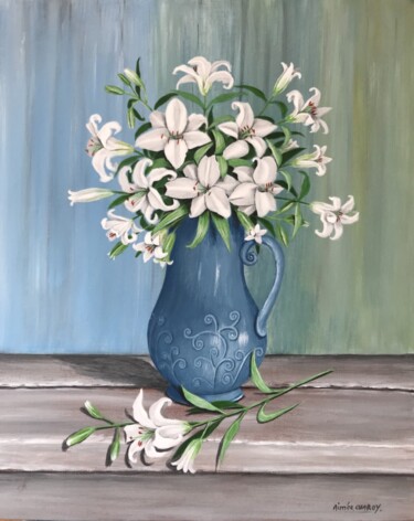 Painting titled "bouquet de lys blan…" by Aimee Charoy, Original Artwork, Acrylic
