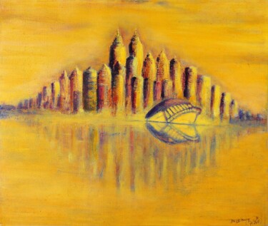 Peinture intitulée "la cité merveilleuse" par Aimée Dang, Œuvre d'art originale, Huile Monté sur Châssis en bois