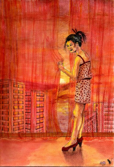 Peinture intitulée "Une Nana à la Zola,…" par Aimée Dang, Œuvre d'art originale, Encre