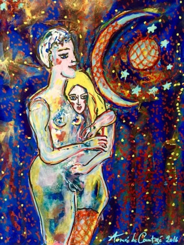 Painting titled "Le couple" by Aimée De Courtozé, Original Artwork