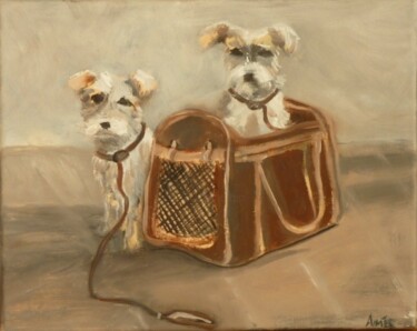 Painting titled "Puppies,2010" by Aimee-Josephine, Original Artwork, Oil