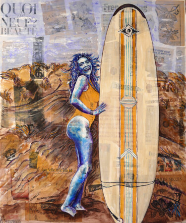 Malerei mit dem Titel "Marynette la surfeu…" von Aimère, Original-Kunstwerk, Acryl Auf Keilrahmen aus Holz montiert