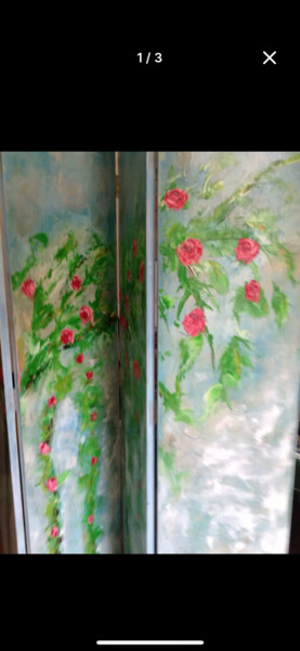 Painting titled "Paravent floral et…" by Aimès, Original Artwork, Oil