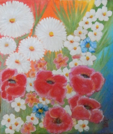Картина под названием "Яркие летние цветы" - Анатолий Прохоров, Подлинное произведение искусства, Масло