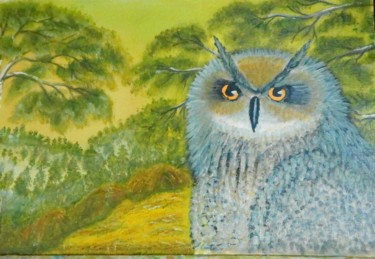 Painting titled "owl - defender of t…" by Anatolii Prokhorov, Original Artwork, Oil