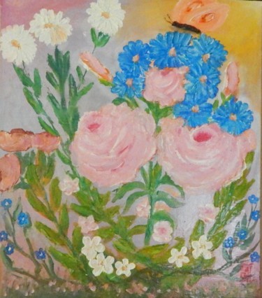 Painting titled "Розы и полевые цветы" by Anatolii Prokhorov, Original Artwork, Oil