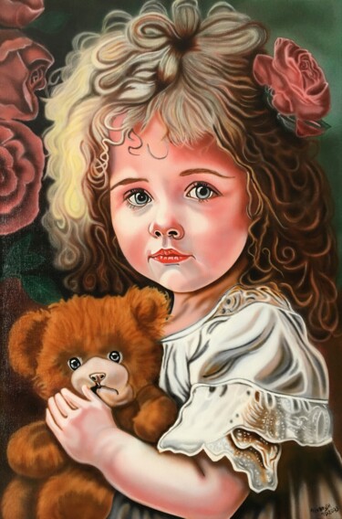 Ζωγραφική με τίτλο "Meisje met teddybeer" από Airbrush Art Tp, Αυθεντικά έργα τέχνης, Ακρυλικό