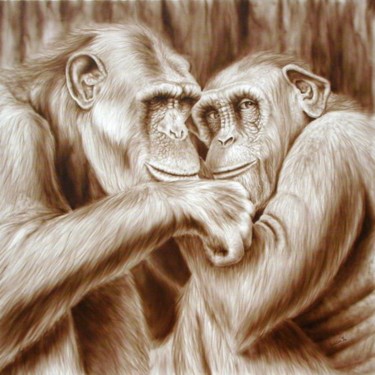 Malerei mit dem Titel "Schimpansen" von Thomas Schüller, Original-Kunstwerk