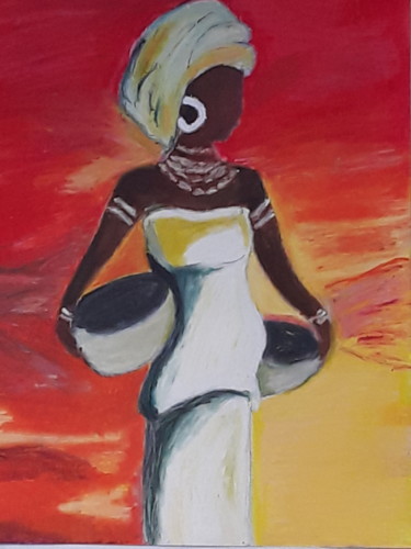 Pintura intitulada "Femme du désert…" por Aïssétou Sako, Obras de arte originais, Pastel