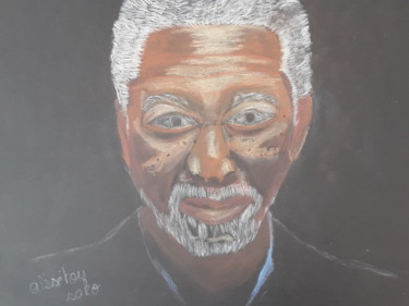 Tekening getiteld "Morgan Freeman" door Aïssétou Sako, Origineel Kunstwerk, Pastel