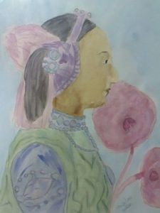 Peinture intitulée "Jeune femme au coll…" par Aïssétou Sako, Œuvre d'art originale, Aquarelle