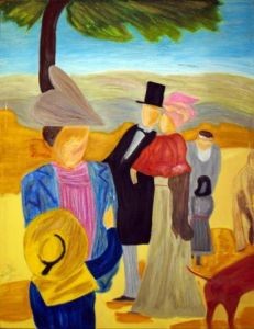 Peinture intitulée "Fête à Bagnolet" par Aïssétou Sako, Œuvre d'art originale, Pastel