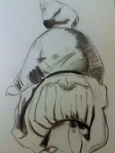 Desenho intitulada "La femme agenouillée" por Aïssétou Sako, Obras de arte originais