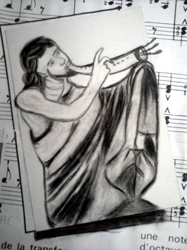 Drawing titled "Le musicien" by Aïssétou Sako, Original Artwork, Pencil