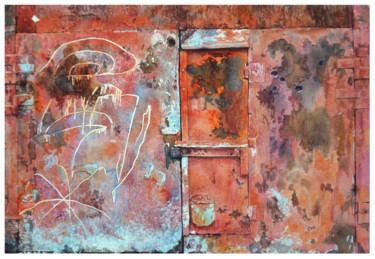 Old garage #4 Schilderij getiteld "Old garage #4" door Anastasiya Firsova, Origineel Kunstwerk, Aquarel