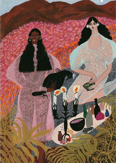 Malerei mit dem Titel "Witches n2" von Aisyah Amiru, Original-Kunstwerk, Gouache