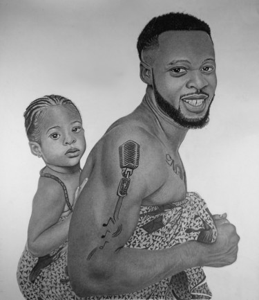 Drawing titled "motherly father" by Ajadudraws, Original Artwork, Pencil Mounted on Wood Stretcher frame