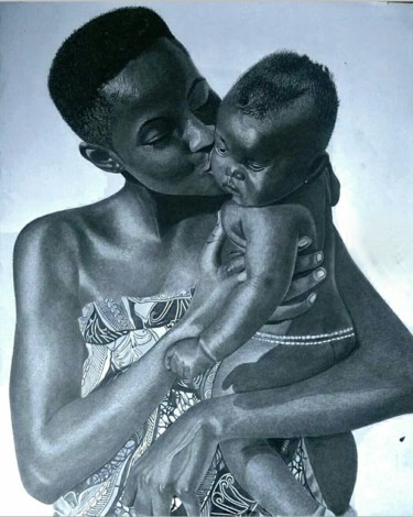 Drawing titled "Dear mother" by Ajadudraws, Original Artwork, Pencil Mounted on Wood Stretcher frame
