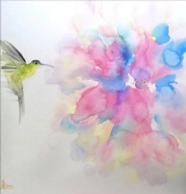 Peinture intitulée "Hummingbird" par Aj Art, Œuvre d'art originale, Aquarelle