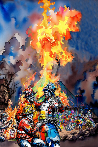 Pintura intitulada "The Flames of Disas…" por Aji Setiawan, Obras de arte originais, Aquarela