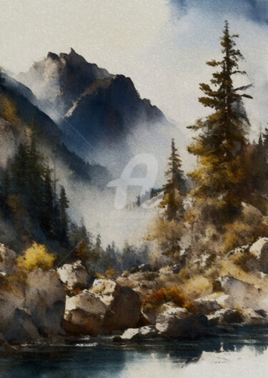 Malerei mit dem Titel "Beauty of the Mount…" von Aji Setiawan, Original-Kunstwerk, Aquarell