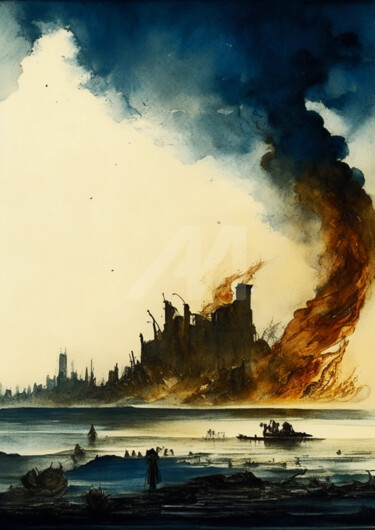 Life beyond the ruins Peinture intitulée "Life beyond the rui…" par Aji Setiawan, Œuvre d'art originale, Aquarelle