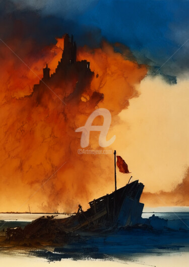 Peinture intitulée "A Symphonic Storm o…" par Aji Setiawan, Œuvre d'art originale, Aquarelle