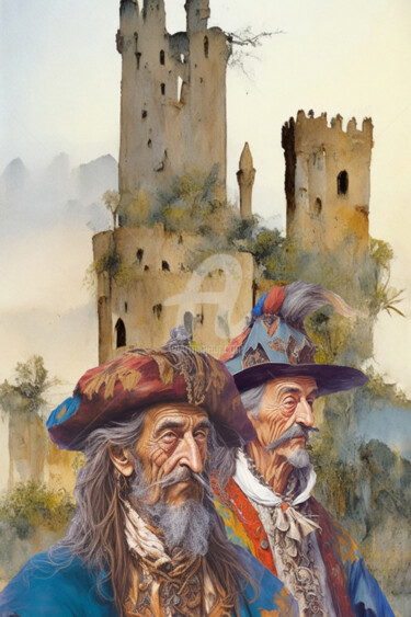 Malerei mit dem Titel "Two Spanish Old Men…" von Aji Setiawan, Original-Kunstwerk, Aquarell
