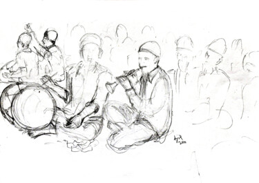 Pittura intitolato "Shennai music" da Ajmal Maharaj, Opera d'arte originale, Grafite