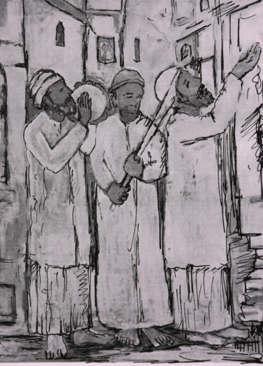 Painting titled "Street musicians" by Ajmal Maharaj, Original Artwork, Acrylic