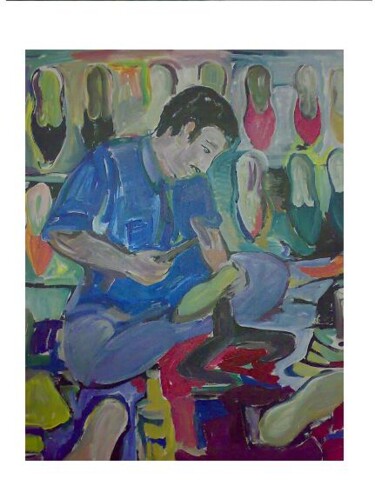 Painting titled "shoemaker" by Ajmal Maharaj, Original Artwork