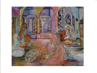 Schilderij getiteld "conversation" door Ajmal Maharaj, Origineel Kunstwerk