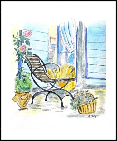 Drawing titled "{ La Terrasse }" by A.Joly, Original Artwork