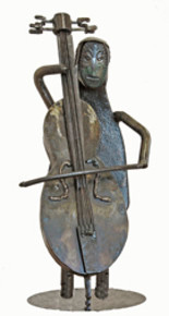 Sculpture intitulée "violonceliste" par Albert Jacqueline Visage, Œuvre d'art originale, Métaux