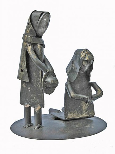 Sculpture intitulée "la priére" par Albert Jacqueline Visage, Œuvre d'art originale, Métaux