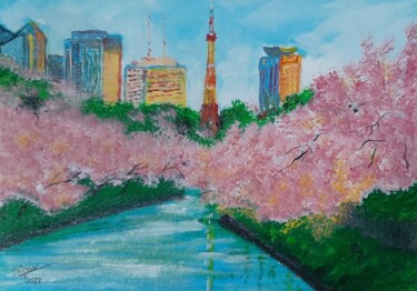 Painting titled "Tokyo Tower" by Ajw, Original Artwork, Acrylic