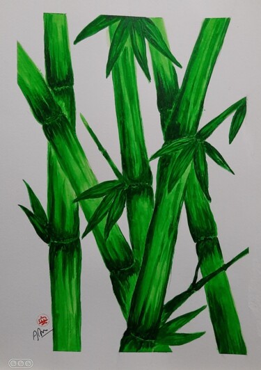 Peinture intitulée "Bamboo" par Ajw, Œuvre d'art originale, Aquarelle