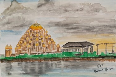 Painting titled "masjid 99 kubah" by Ajw, Original Artwork, Watercolor