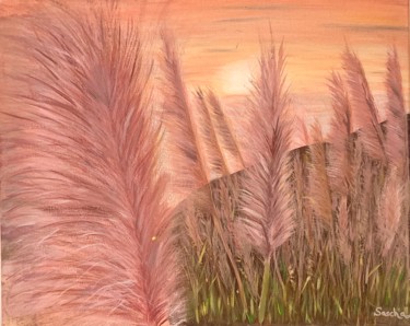 Painting titled "Sunset over fields" by Aliaksandra Gärtner, Original Artwork, Oil
