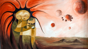 Malerei mit dem Titel "man musing the univ…" von Akachukwu Akabeks Chukwuemeka, Original-Kunstwerk, Acryl