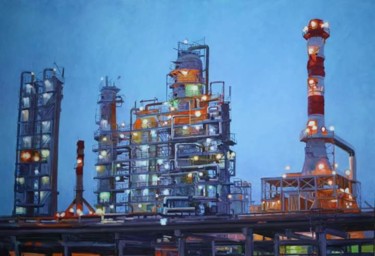 Картина под названием "Огни завода" - Максим Титов, Подлинное произведение искусства, Масло